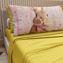 PETTI Artigiani Italiani - Easter Cotton Sheets with Pillowcases in Digital Print, Double Bed Sheets, Easter Bed Set, Queen Size, 23 Yellow, Made in Italy