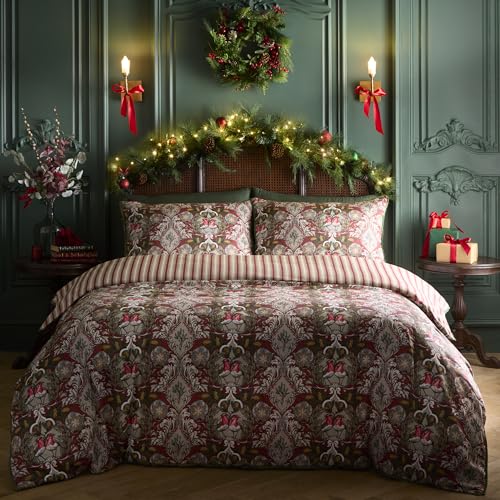 Laurence Llewelyn-Bowen Festive Robin Red Duvet Cover Set Double – Animals Piping Trim Bedding – Breathable Cotton – Includes 1 Duvet Cover (200 x 200cm) & 2 Pillowcases – Red Animals Bedroom Set