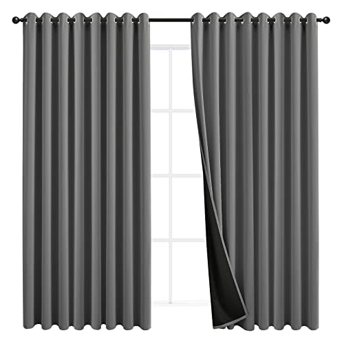 JSFLY 100% Blackout Curtains 84 inch Length for Bedroom, Thick Noise Reduction Thermal Insulated Grommet Window Drapes Light Blocking Curtains for Living Room, 2 Panels (108x84 inches,Dark Gray)