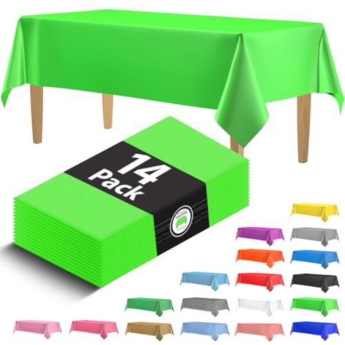 14 Pack Premium Lime Green Plastic Tablecloth - 54 x 108 in. Disposable Rectangle Plastic Table Cloth - Decorative Rectangle Table Cover Tablecloth - Disposable Table Cloths For Parties, Weddings