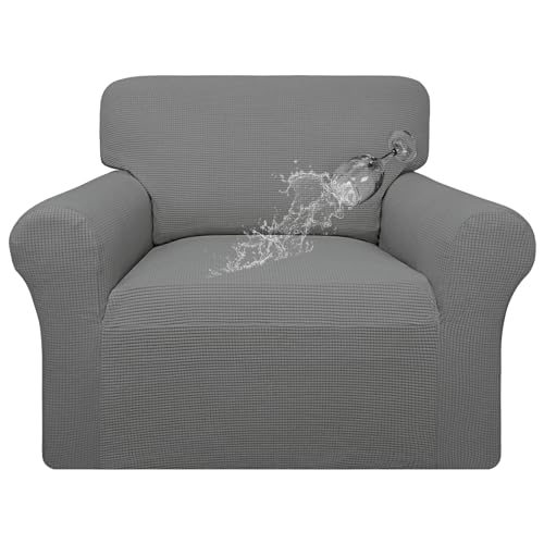 Easy-Going 100% Waterproof Oversized Chair Couch Cover, Dual Waterproof Sofa Cover, Stretch Jacquard Sofa Slipcover, Leakproof Furniture Protector for Kids, Pets, Dog and Cat, Grey