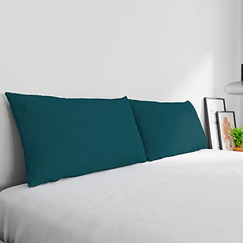 Max Color Pair of Pillowcases 100% Cotton, Made in Italy, Pillowcase Size 50 x 80 cm with Inner Flap, Plain Colour – Petrol