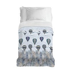 PENSIERI DELICATI Bedspread 170 x 280 cm, Single Sheet 100% Cotton Pique, Ideal as a Furniture Cover, 1 Square Bed Blanket, Blue Flying Pattern, 100% Made in Italy