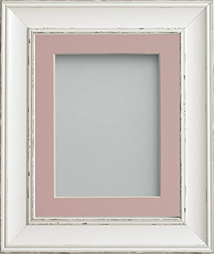 Frame Company Brooke Antique White Photo Frame, Pink Mount, 14x11 for 12x8 inch, fitted with perspex