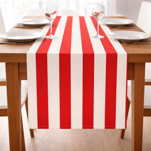 Folkulture Table Runner 72 Inches Long - Vertical Striped Home Decor - 100% Cotton Long Table Runner for Christmas Decor - Red & White - Wash Friendly