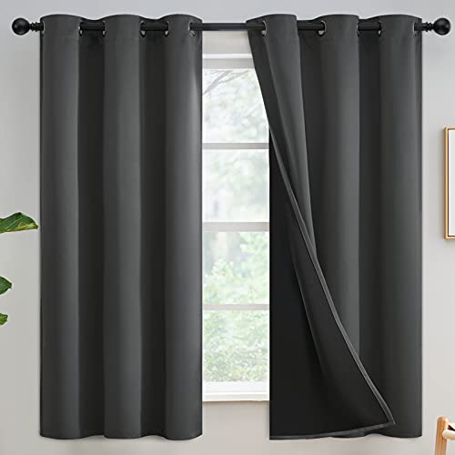 Yakamok 63 Inch Length 100% Blackout Curtains for Bedroom, Total Light Blocking Drapes, Full Room Darkening Thermal Insulated Solid Grommet Panels for Living Room, 42Wx63L, Dove Grey, 2 Panels