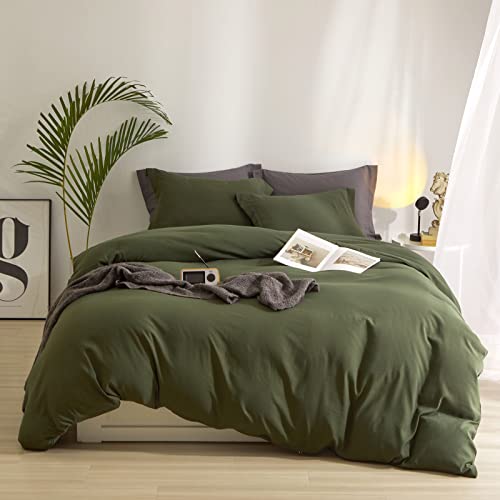 "AMWAN Modern Soft Duvet Cover Twin Size 3 Pieces, 1 Forest Green Duvet Cover 68""x86"" with 2 Pillow Shams"