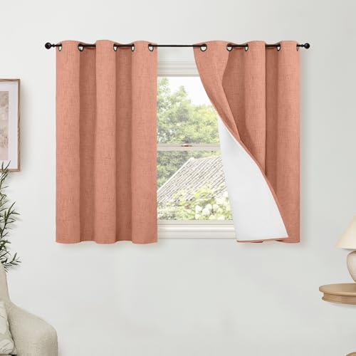 Lajode Terracotta Linen Blackout Curtains - 40 Inch Long Thermal Insulated Fall Curtains for Short Cafe Window Basement, Noise Reducing Light Blocking Privacy Curtains 2 Panels, 38x40 Inch 2 Panels