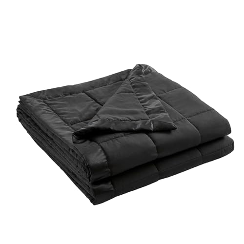 Madison Park Twin Size Blanket Ultra-Soft Microfiber Blanket Twin Size, Box Quilting with Satin Binding, All Season & Lightweight Twin Summer Blanket for Bed, Couch & Sofa, Twin, Black