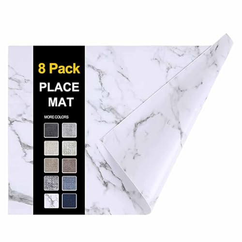 homing Faux Leather Heat Resistant Placemats 6 Packs, Waterproof Wipeable Dining PU Place Mats for Indoor & Outdoor, Easy to Clean, Marble