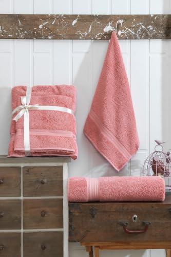 Foutastic Salmon Cotton Towel Set (2-Piece) - 1 Hand Towel 50 x 70 cm & 1 Bath Towel 90 x 160 cm - 100% Machine Washable at 30 ??C