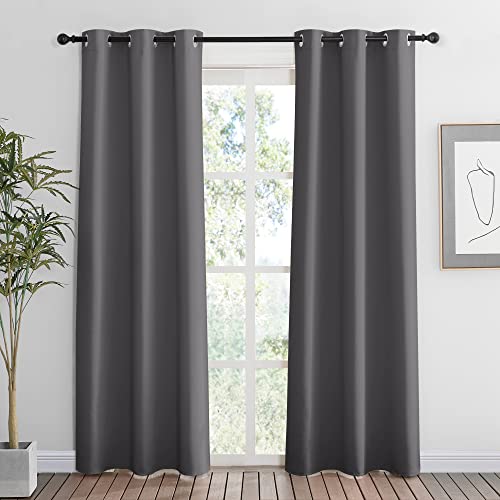 RYB HOME Grey Blackout Curtains 84 inches Length 2 Panels Set, Heavy Duty Window Curtains Drapes Room Darkening Privcay Backdrops for Garage Bedroom Dining Room, 42 inch Width x 84 inch Length