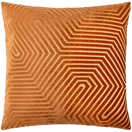 Paoletti Evoke Velvet Cushion Cover – Luxurious Chevron Pattern Decorative Square Cushion Case (Brick - 55x55cm)