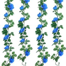 Syhood Artificial Rose Garlands Vines Leaves Banner,Royal Blue,2 Pieces