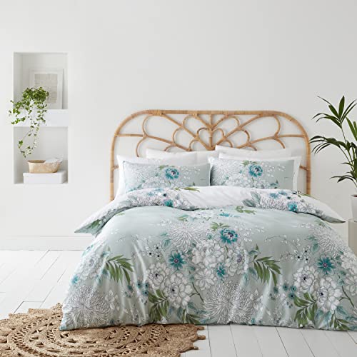 Bianca Chinoiserie Floral 400 Thread Count Sateen Double Duvet Set Green