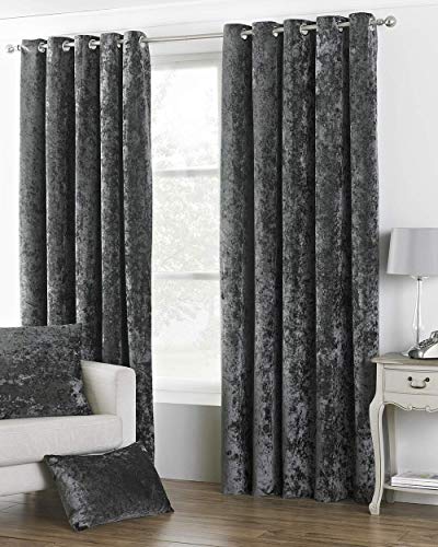 "Paoletti Verona CRUSHED VELVET Eyelet Curtains, 46"" x 72"" (117 x 183 cm), Pewter Grey"