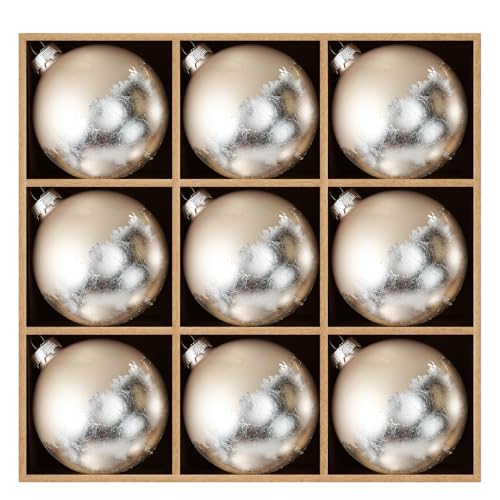 DN DECONATION 9 Christmas Baubles 8 cm, Silver-Coloured Glass Christmas Tree Baubles with Matte Surface, Modern Christmas Tree Decoration for Christmas Tree Decoration, Winter Wedding and Holiday