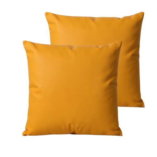Atout Ciel Two-Tone Cotton Filled Cushions, 40 x 40 cm, Duck Blue/Mustard Yellow, Pack of 2