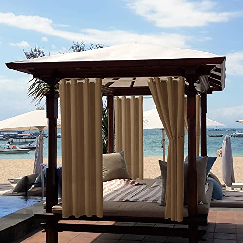 "LiveGo Outdoor Patio Curtain, Blackout Waterproof Curtain, Thermal Insulated Outdoor Garden Curtain for Porch/Pergola/Yard/Sliding Door/Arbor (1 Panels, 52"" W x 108"" L, Coffee)"