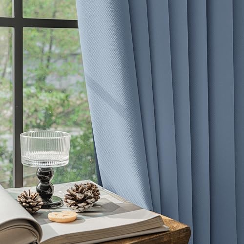 FMFUNCTEX 100% Blackout Slate Blue Curtains 108 Inch Rod Pocket 2 Panels - Black out Drapes, Thermal Insulated Noise Reducing, Rod Pocket, Room Darkening, Window Curtain, for Living Room ,Back Tab