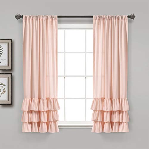 "Lush Decor Allison Ruffle Window Curtain Panel Pair, 45"" L x 40"" W, Blush"