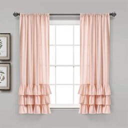"Lush Decor Allison Ruffle Window Curtain Panel Pair, 45"" L x 40"" W, Blush"
