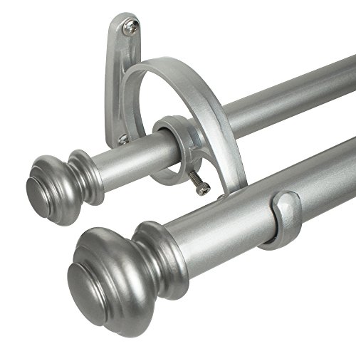 "Decopolitan Urn Telescoping Double Drapery Rod Set, 36-72"", Antique Silver"