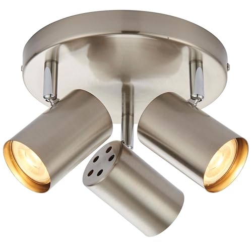 Arezzo Modern 3 Way Decorative Satin Nickel Finish GU10 LED Compatible Round Adjustable Dimmable Ceiling Spotlight
