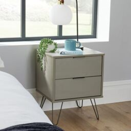 Home Source Acadia Bedside Cabinet Nightstand Industrial Wooden End Side Table Storage, Grey, 2 Drawer