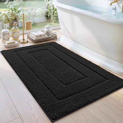 "DEXI Bathroom Rug Mat, Extra Soft Absorbent Premium Bath Rug, Non-Slip Comfortable Bath Mat, Carpet for Tub, Shower, Bath Room, Machine Washable, 24""x43"", Black"