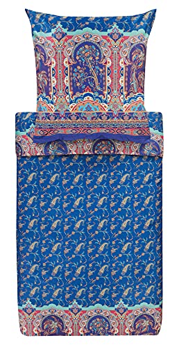 Bassetti Piazza Dei Normanni B1 9314243 Bed Linen Set 2-Piece 100% Cotton with Zip Closure 135 x 200 cm / 80 x 80 cm Blue
