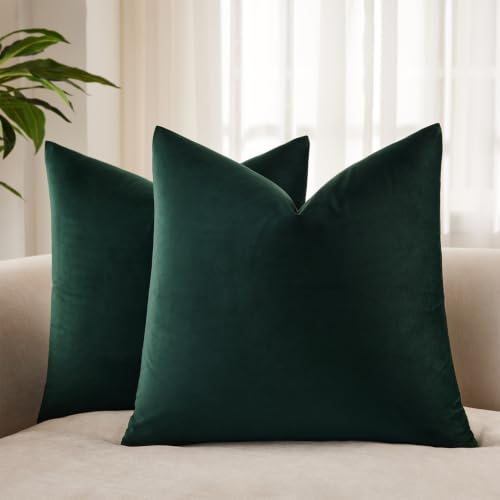 JUSPURBET Pack of 2 Decorative Throw Pillow Covers Soft Solid Velvet Cushion Case Pillow Covers for Couch Bed 26x26 Inch Army Green