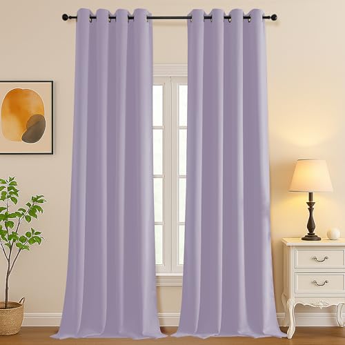 Simplebrand Lilac Extra Long 10ft Curtains for Patio 120 Inches Long 2 Panels Set, Room Darkening Light Blocking Solid Thermal Insulated Energy Saving Grommet Noise Reducing Curtains, 50 Wx120 L