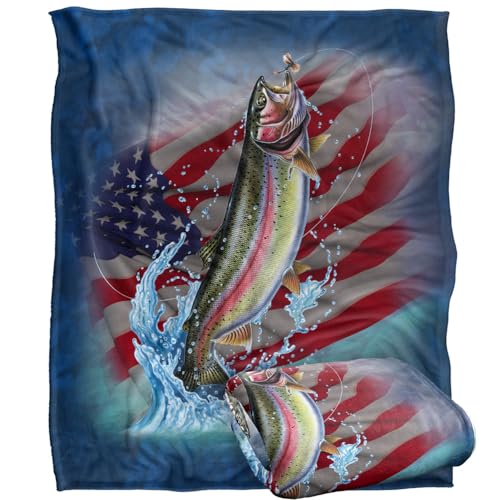 Jq Licensing Patriotic Rainbow Trout Fishing American Flag Silky Touch Super Soft Throw Blanket 152 X 127 Cm