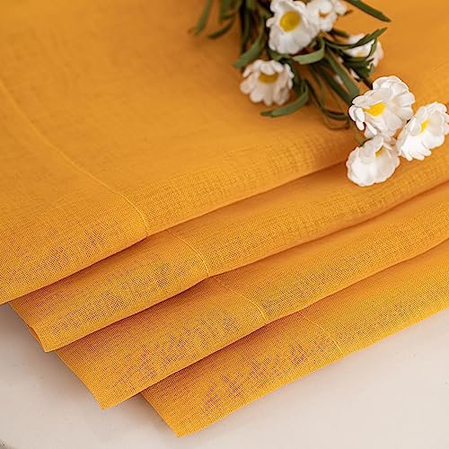"MYSTIC-HOME Sheer Curtains 45 Inch Length for Living Room Bedroom, Rod Pocket Polyester Semi Sheer Privacy Drapes, Window Treatments Semi Crinkle Curtain Panels, Yellow, 52"" Wx45 L"