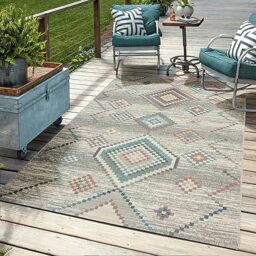 Mia's Bliss Rugs, Robust Outdoor Rug, Modern Design, Weatherproof and UV-Resistant, for Balcony, Patio and Conservatory, but also Suitable for Kitchen or Dining Room, Cream, 240 x 340 cm