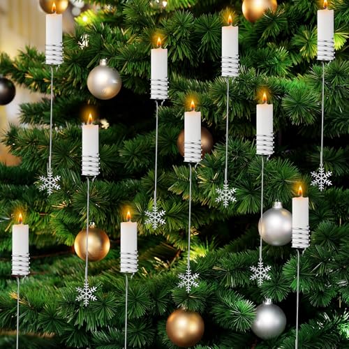 20 Pcs Silver Christmas Tree Candle Holders With Snowflake Ornaments - Metal Balance Candlestick for Xmas Indoor Outdoor Party Decoration