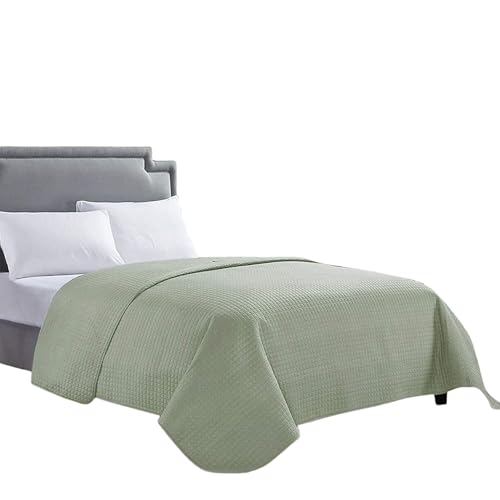 "HollyHOME Luxury Checkered Super Soft Solid Single Pinsonic Quilted Bed Quilt Bedspread Bed Cover 86""x96"", Sage, Full/Queen"