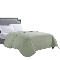 "HollyHOME Luxury Checkered Super Soft Solid Single Pinsonic Quilted Bed Quilt Bedspread Bed Cover 86""x96"", Sage, Full/Queen"