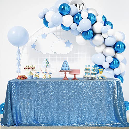 B-COOL Baby Shower Table Cloth 90x132 Inch Sequin Tablecloth Glitter Overlays Baby Blue Sparkly Glam Wedding Decor Shimmer Mermaid Theme Party Decor