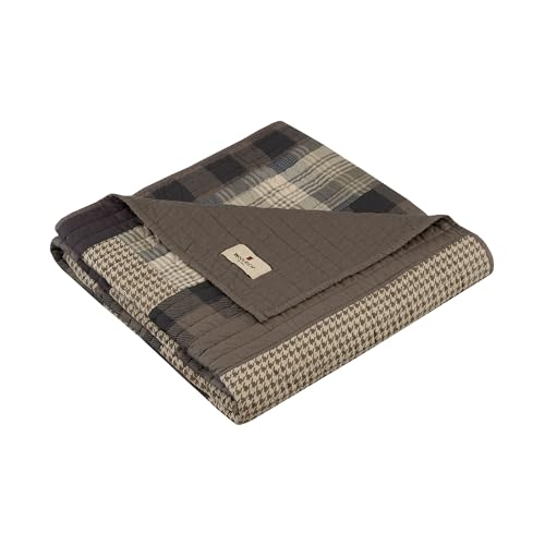 "Woolrich Luxury Quilted Throw - Cabin Lifestyle, Patchwork with Moose Design All Season, Lightweight and Breathable Cozy Bedding Layer Throws for Couch Sofa, 50"" W x 70"" L, Winter Hills Tan"