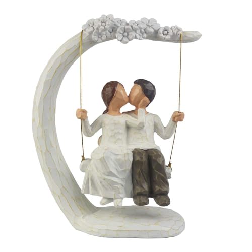 "jinhuoba Romantic Couple Figurines in Love, 9"" Hand Painted Sweet Loving Together Couple Sculpture Statue to Remember Beautiful Moment, Best Gifts for Valentine's Day Anniversary Weddings"