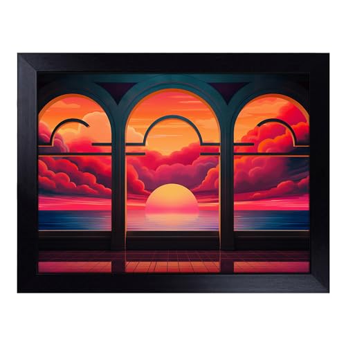 Lap Tray with Bean Bag Cushion, Art Deco Sunset Photograph 8K - Handmade in the UK, Raised Wooden Edge, Padded Cushion, Heat-Resistant Wipe-Clean Surface, for Meals, Laptops and Crafts