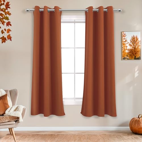 Mrs.Naturall Black Out/Blackout Curtains for Bedroom Living Room,Boho Burnt Orange Window Curtains 2 Panels Sets 63 Inch Length