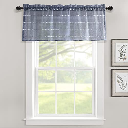 "Lush Decor Farmhouse Textured Sheer Window Curtain Valance, 52"" W x18 L, Navy"