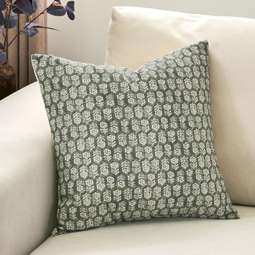 DOMVITUS Floral Pillow Covers, 18x18 Pillow Cover, Couch Pillows for Living Room, Decorative Farmhouse Accent Print Throw Pillow Covers, 1PC, Mineral Green