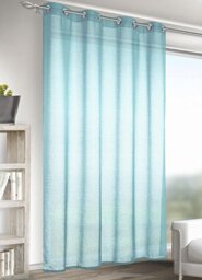 HomeMaison Plain Faux Linen Muslin Curtain, Polyester, blue, 245x140 cm