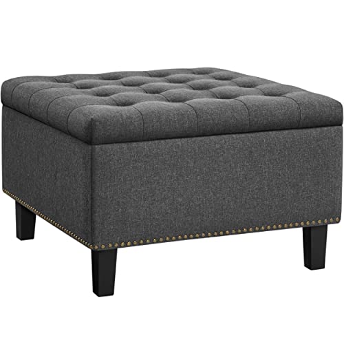 Yaheetech Polyester Ottoman Classic 70-cm Footstool with Storage, Dark Grey - Ottoman Storage Box, Coffee Table Footstool Bench, Blanket Box for Living Room, Bedroom, Entryway, 70.5D x 70.5W x 45H cm