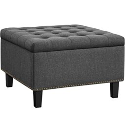 Yaheetech Polyester Ottoman Classic 70-cm Footstool with Storage, Dark Grey - Ottoman Storage Box, Coffee Table Footstool Bench, Blanket Box for Living Room, Bedroom, Entryway, 70.5D x 70.5W x 45H cm