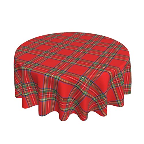 Christmas Tablecloth Round 60 Inch Xmas Checkered Round Tablecloth Washable Polyester Red Green Buffalo Plaid Decorative Table Cloth for Home Kitchen Dining Table Outdoor Party Patio